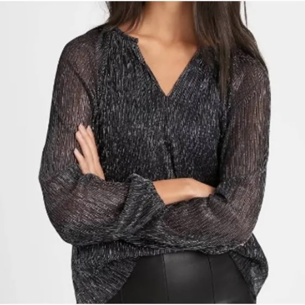 Banana Republic NWT | Metallic Navy Balloon Sleeve Top